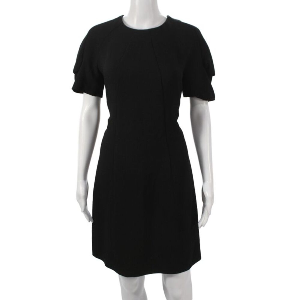 Marni Womens Shift Dress Black Virgin Wool Short Sleeve Round Neck Size 40